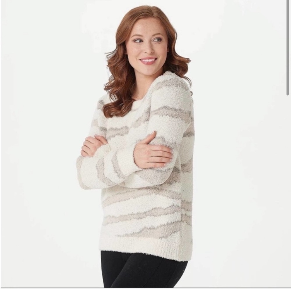 Barefoot Dreams Crewneck Cozy Chic Zebra cream sweater
